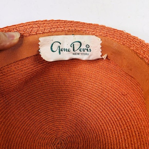 Vintage 1950s Orange Big Bow Strap Cap Pillbox Fascinator Hat Headwear Costume main image 6
